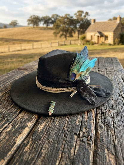 Midnight Peacock Suede Boho Western Hat