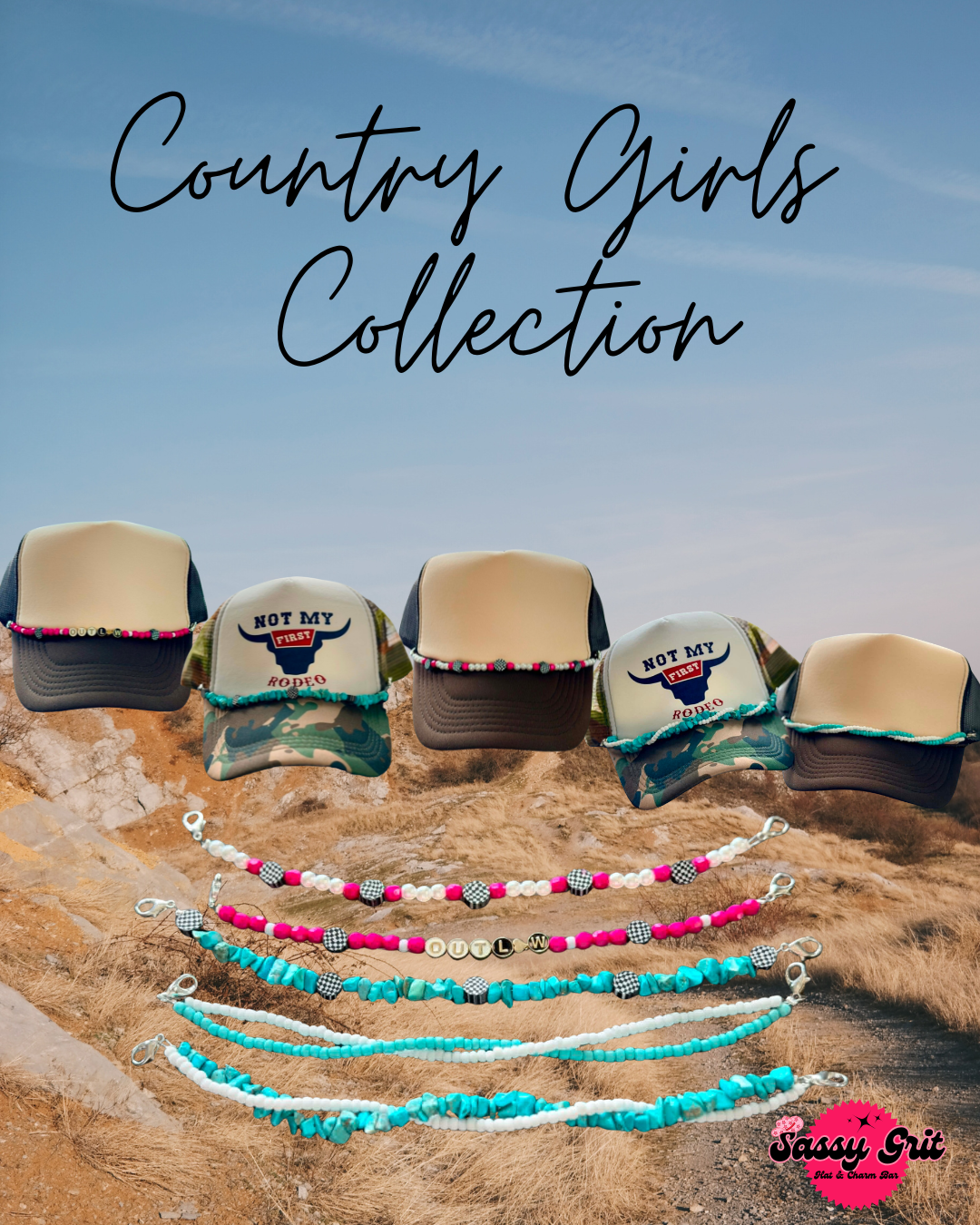 Country Girl Hat Chains- Country- Turquoise- Custom Chains- Trucker Hat Chains