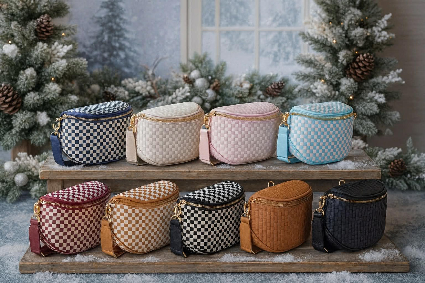 Trendy Crossover- Leather- Weaved- Checkered- Patches