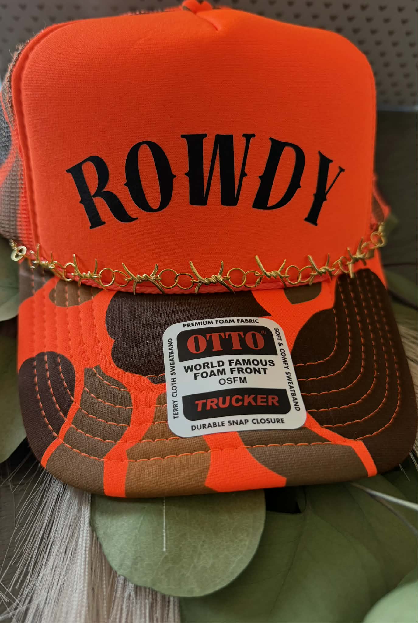 Rowdy Trucker Hat! Bright Colored- Edgy Hats- Camo- Barbed Wire Hat Chain