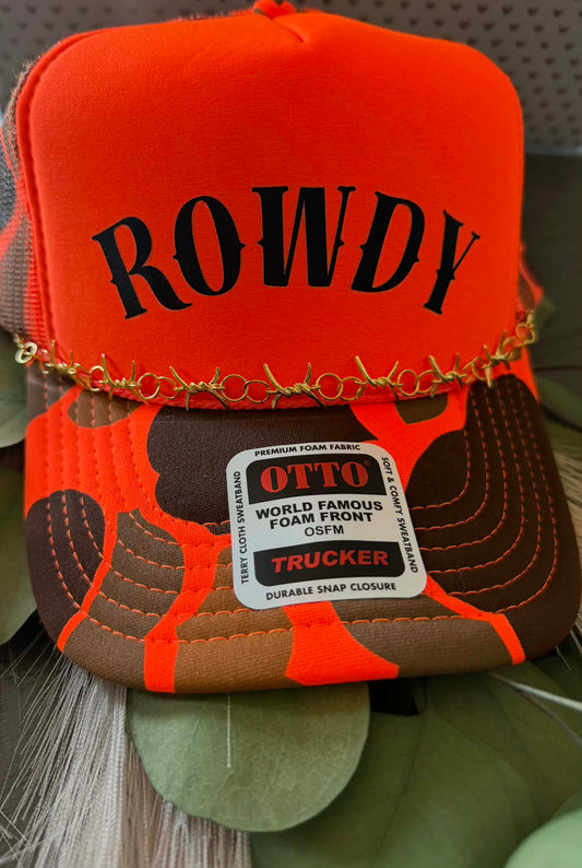 Rowdy Trucker Hat! Bright Colored- Edgy Hats- Camo- Barbed Wire Hat Chain