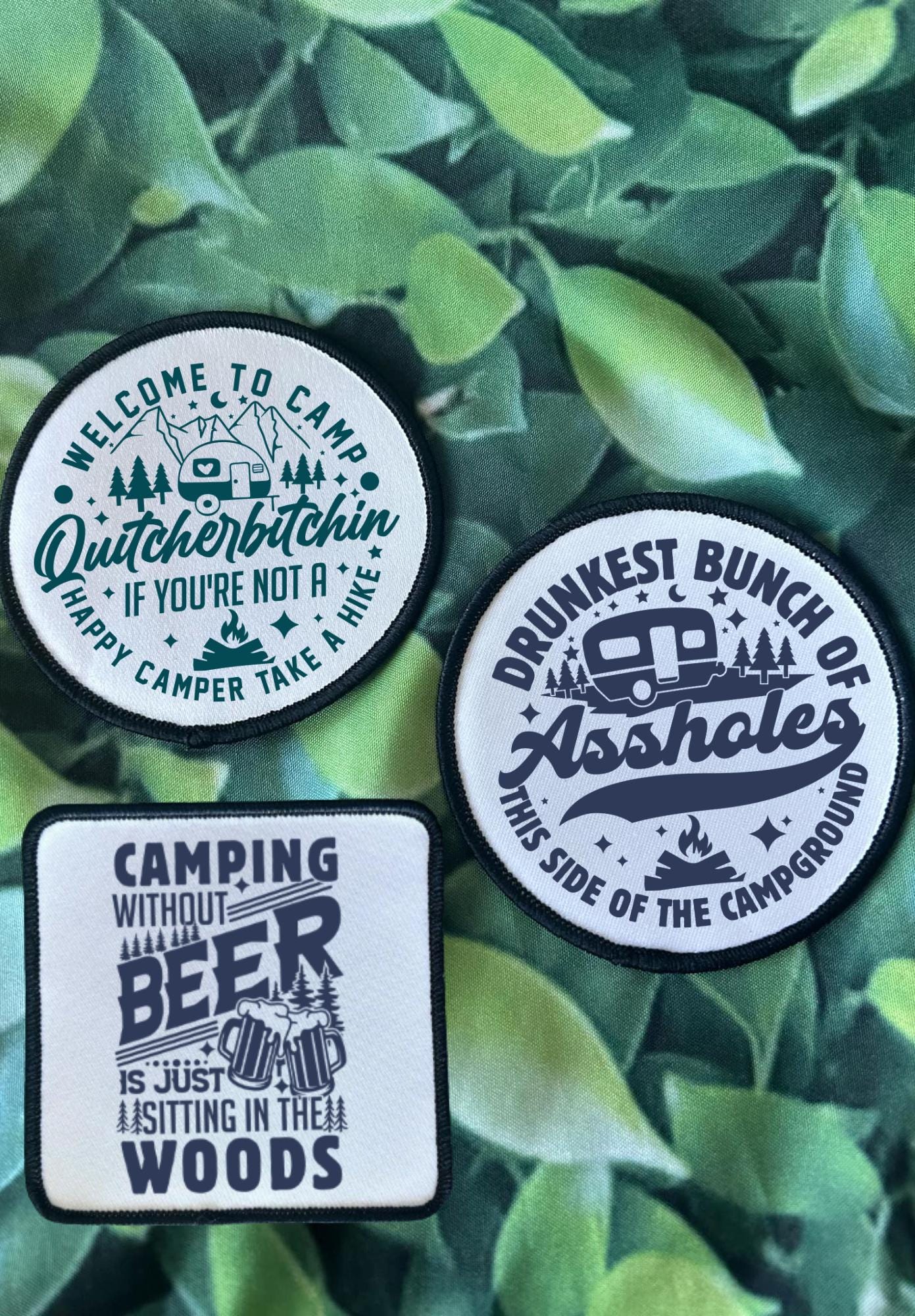 Funny Camping Patches- Camping & Beer- Sassy Patches- Trucker Hat Patches- Custom Patches- Custom Hats- Hats for Camping-Sublimation-Iron On