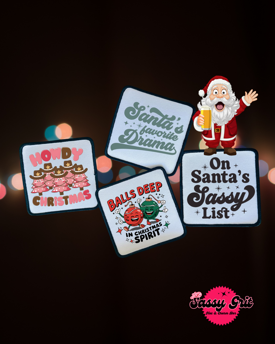 Christmas Patches- Sassy Patches- Holiday- Santa- Retro- Sublimation- Iron On