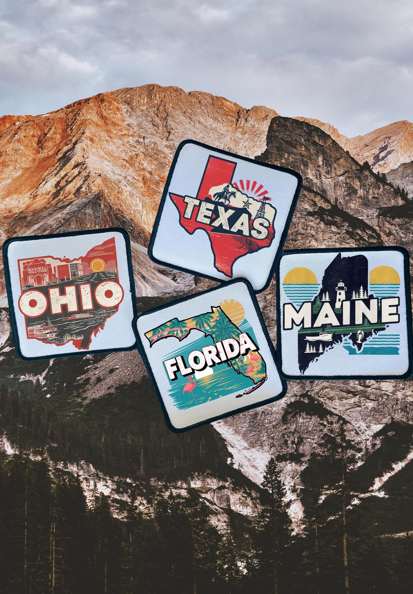 State Patches- Florida- Maine- Ohio- Texas- Georgia- California- Arizona- Rhode Island- Colorful Patches- Sublimation- Iron On