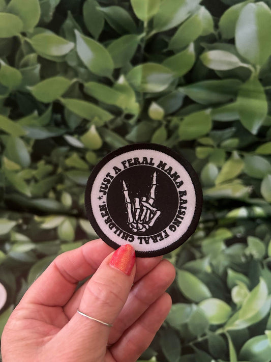 Just A Feral Mama Raising Feral Children - Sublimation Patch- Trucker Hat Patches- Hat Patches- Custom Patches