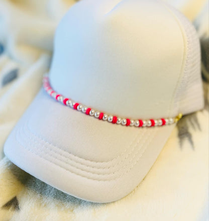 Hot Pink and Pearl Hat Chain- Trucker Hat Chains- Trucker Hats- Custom Hats- Custom Hat Chain