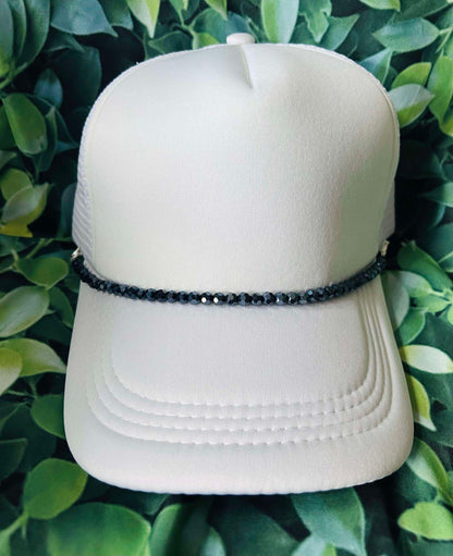 Black Crystal Beaded Hat Chain- Hat Chains- Trucker Hat Chain- Crystal Beads- Black Hat Chain- Custom Trucker Hats- Sparkly Hat Chain