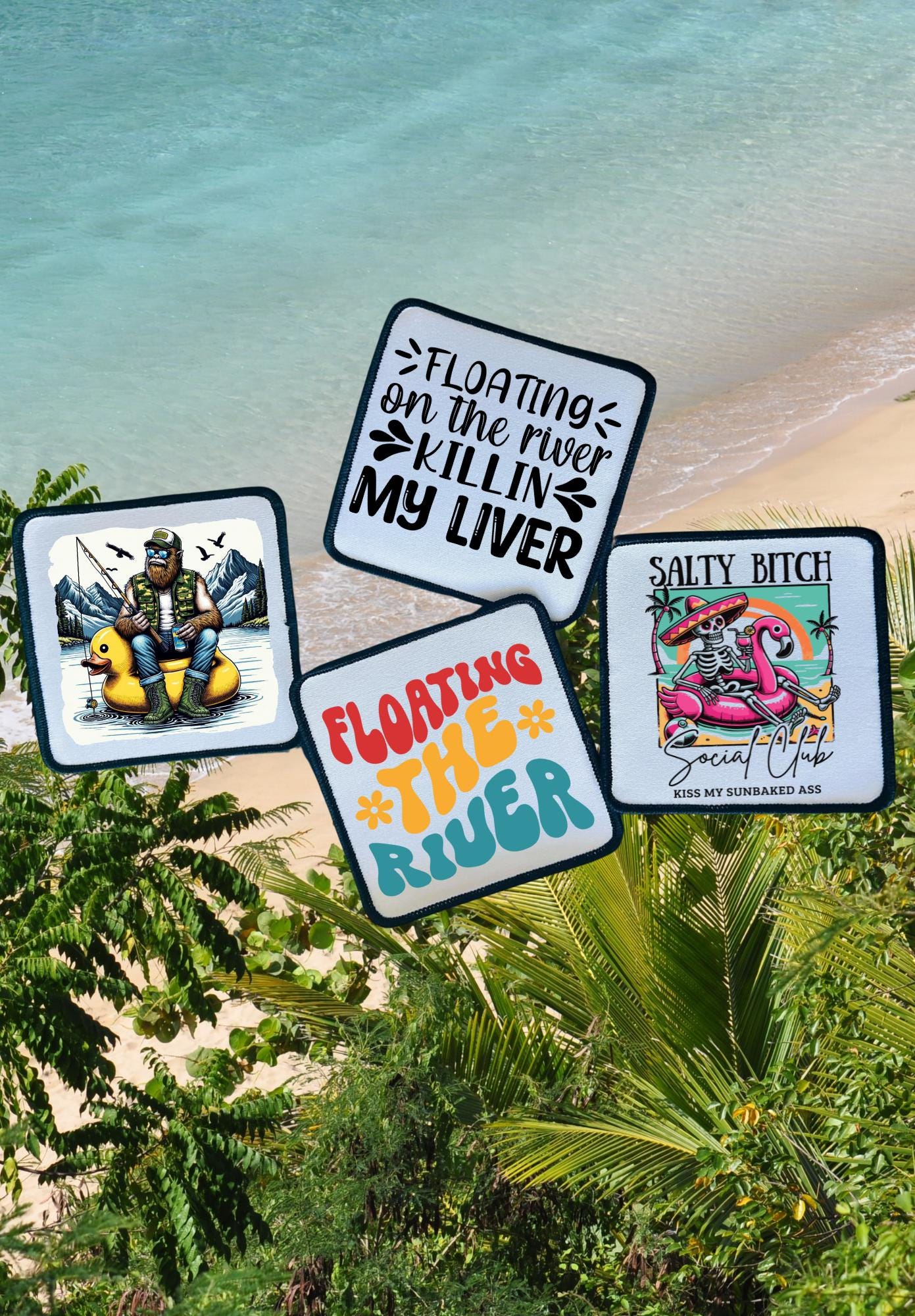 Summer Patches- Hat Patches- Colorful- Trucker Hat Patches- Custom Patches- Custom Trucker Hats- Floating the River- Iron On