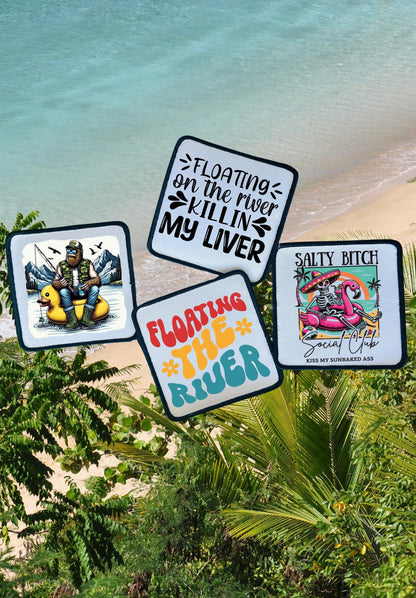 Summer Patches- Hat Patches- Colorful- Trucker Hat Patches- Custom Patches- Custom Trucker Hats- Floating the River- Iron On