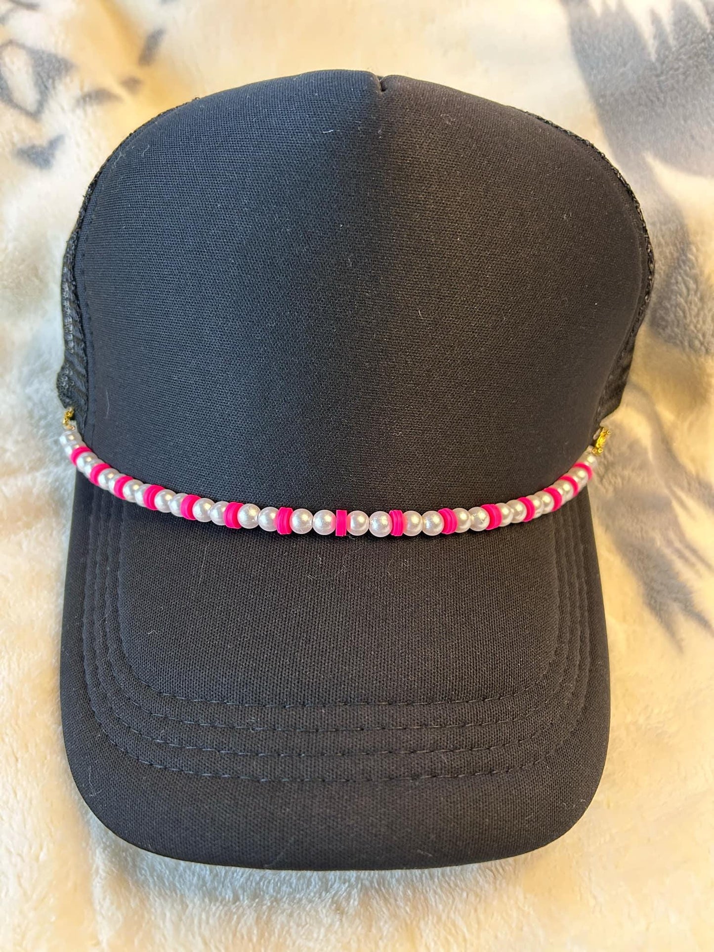 Hot Pink and Pearl Hat Chain- Trucker Hat Chains- Trucker Hats- Custom Hats- Custom Hat Chain