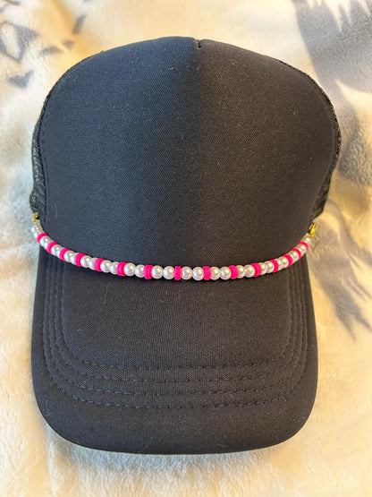 Hot Pink and Pearl Hat Chain- Trucker Hat Chains- Trucker Hats- Custom Hats- Custom Hat Chain