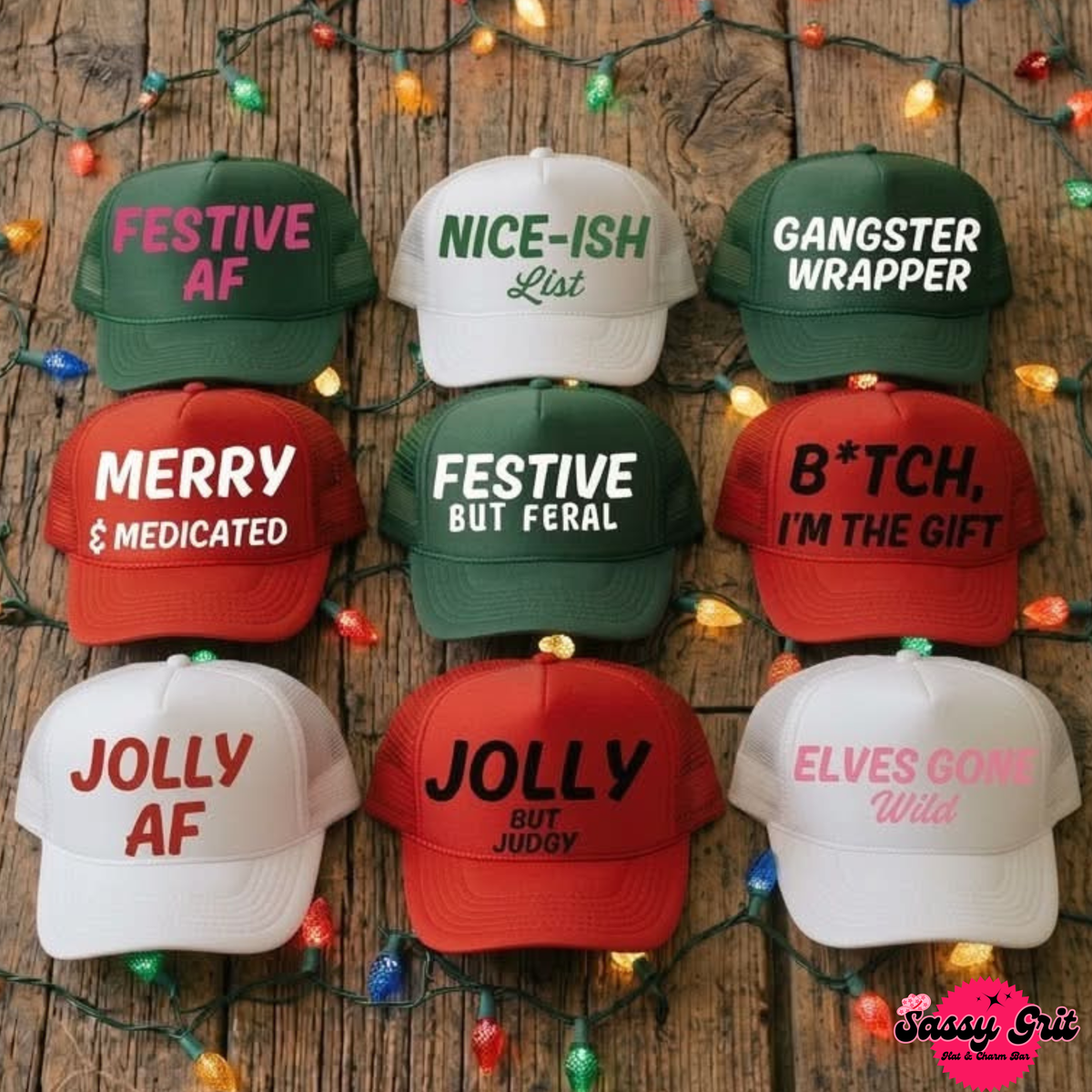 9 Trucker Hats Bundle: Festive AF, Nice-Ish List, Gangster Wrapper