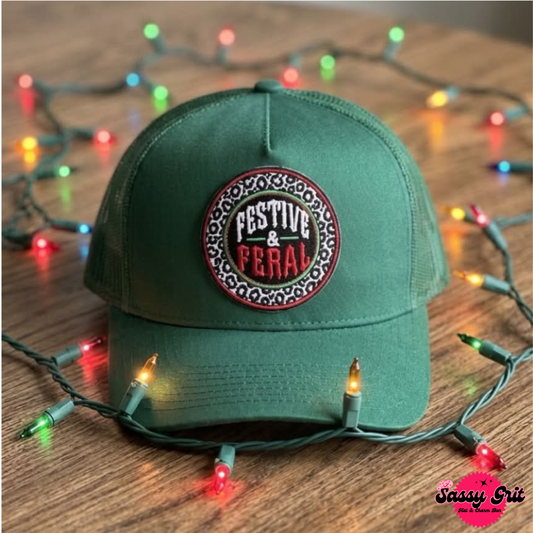 Festive & Feral Patch Hat | Dark Green Trucker Cap