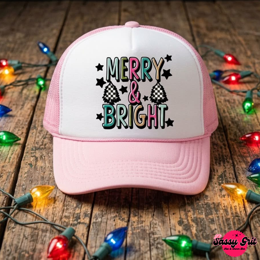 Merry & Bright Trucker Hat, Colorful Holiday Party Hat